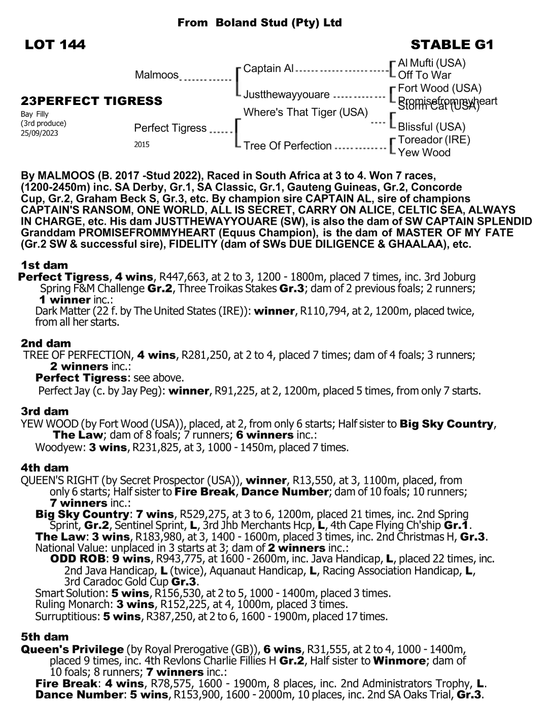 Pedigree - Lot 144