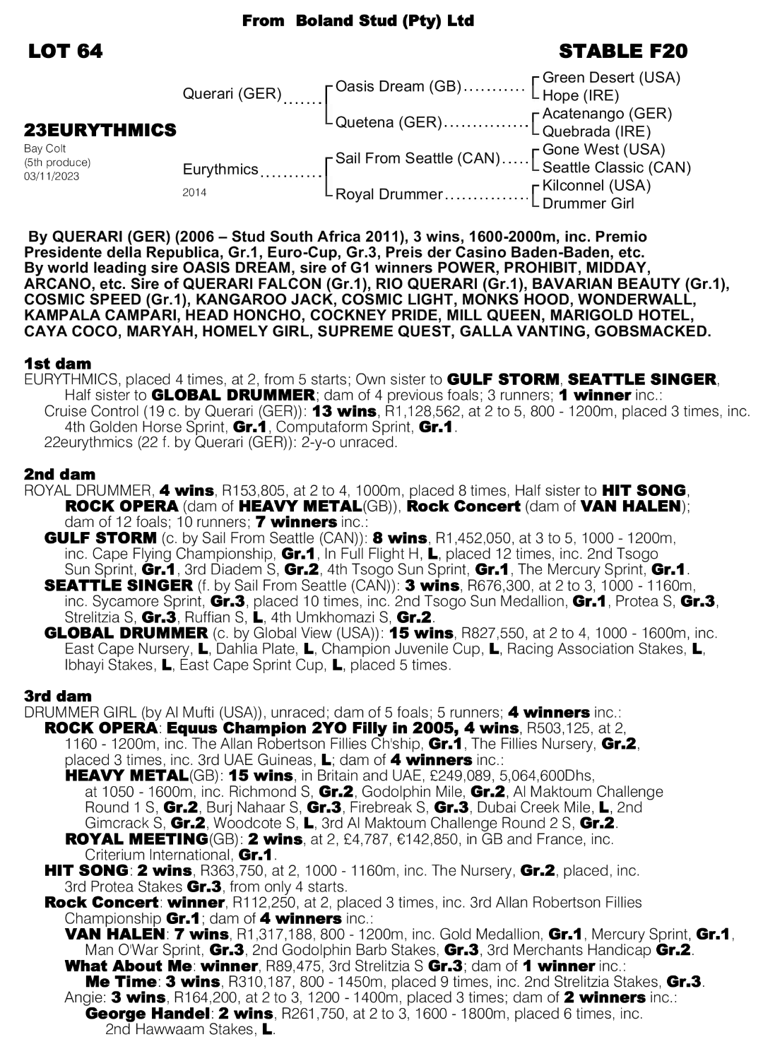 Pedigree - Lot 64 - Eurythmics
