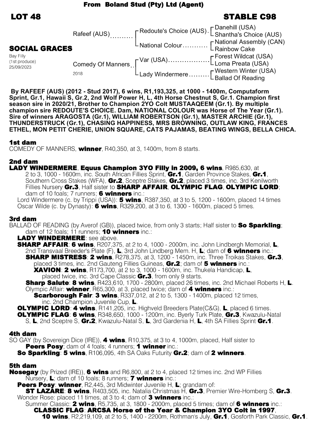 Pedigree - Lot 48 - Social Graces