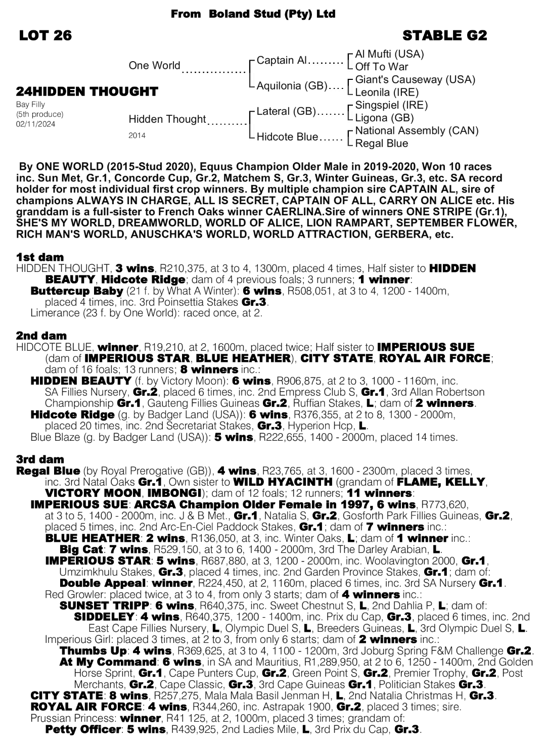 Pedigree - Lot 26 - Hidden Thought