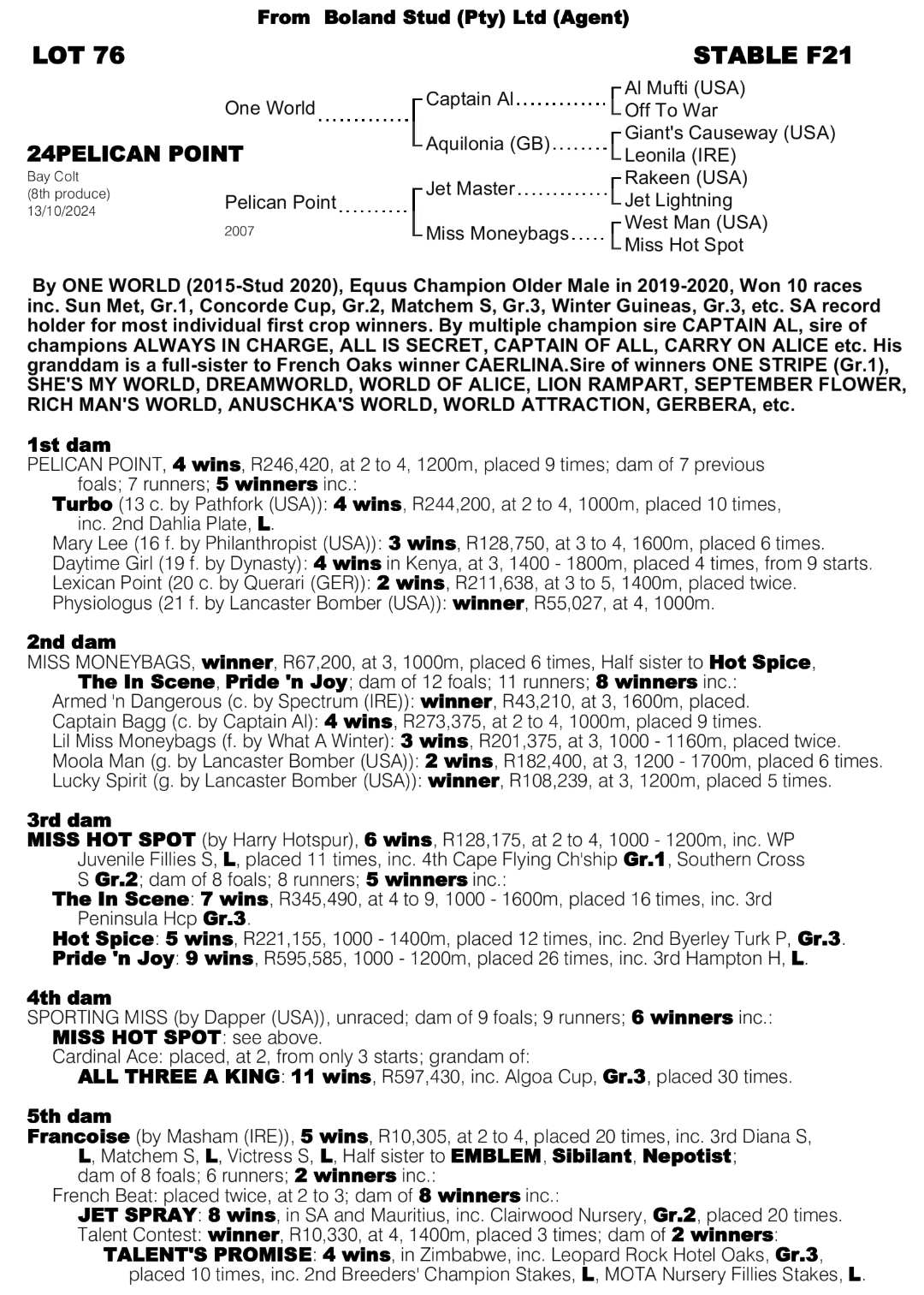 Pedigree - Lot 176 - Pelican Point