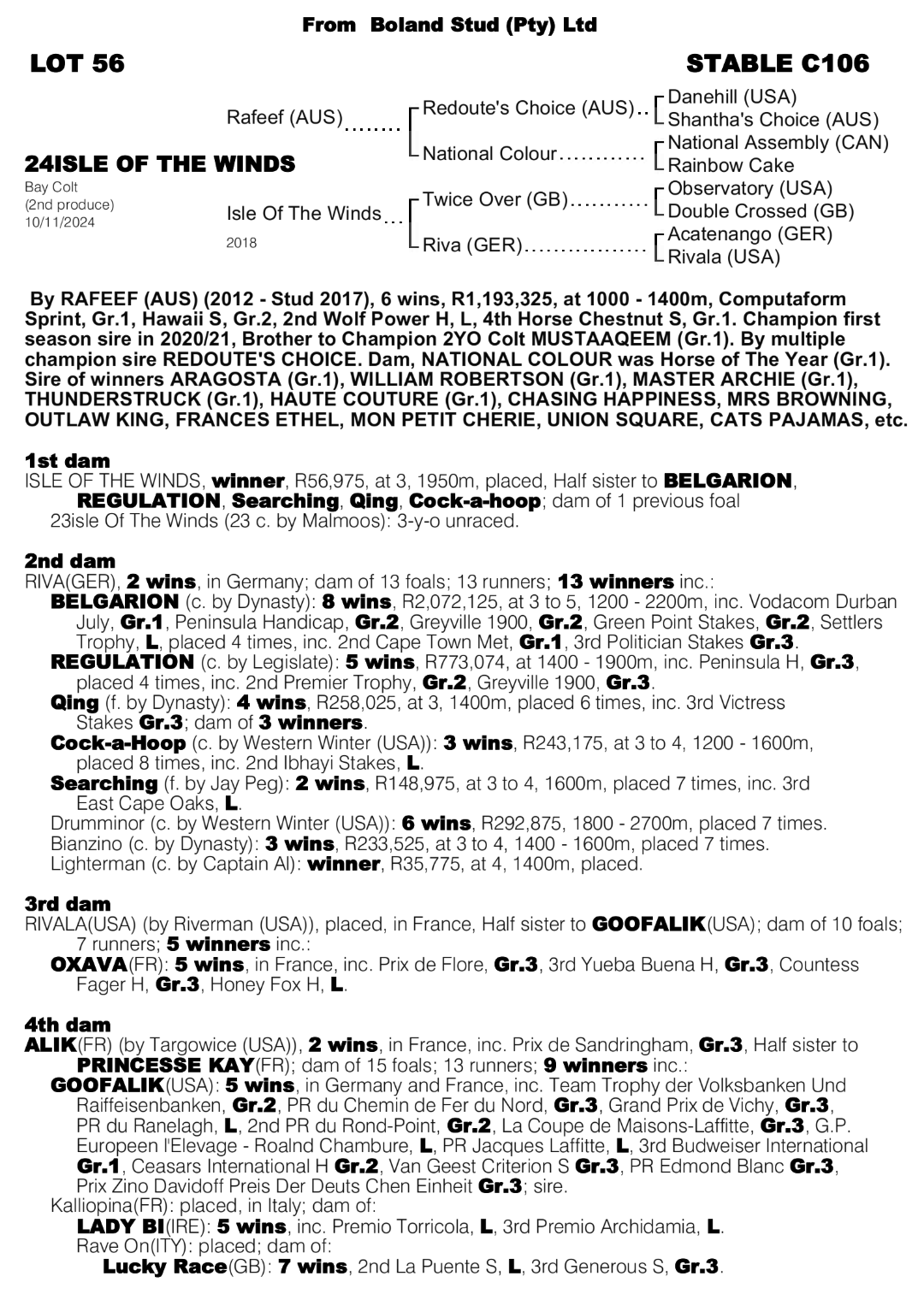 Pedigree - Lot 56 - Isle Of The Winds