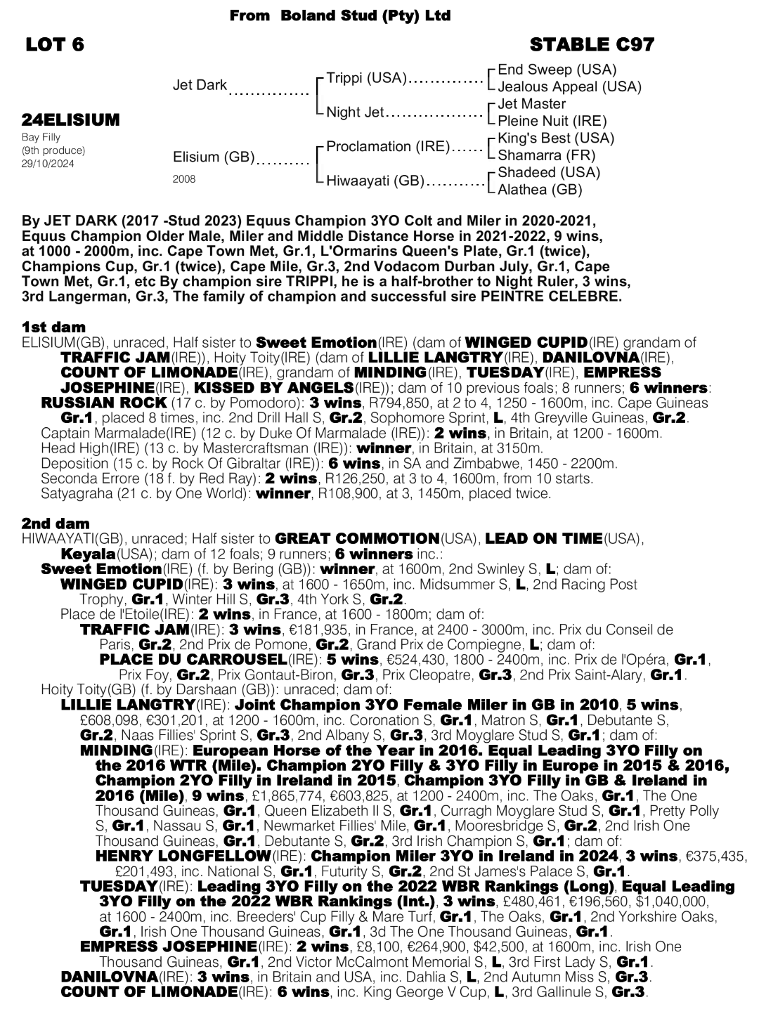 Pedigree - Lot 6 - Elisium