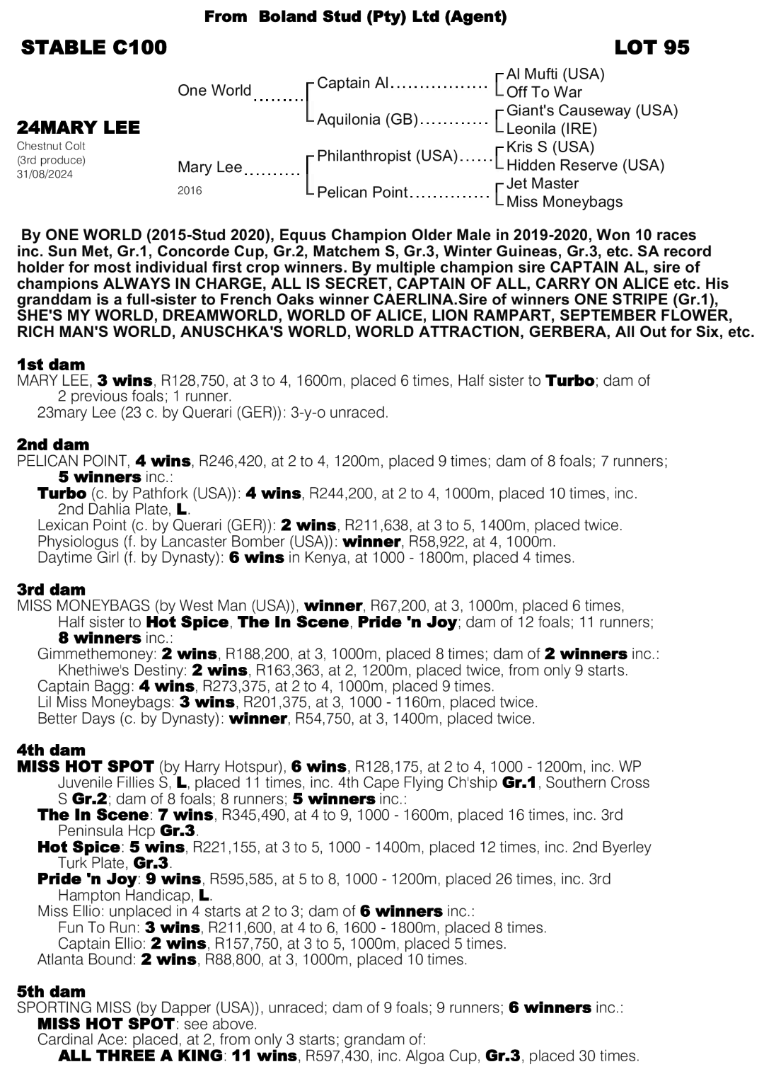 Pedigree - Lot 95 - Mary Lee